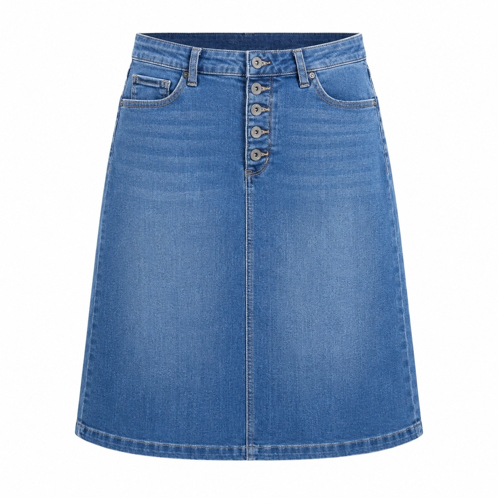 Denim A-Line Button Fly Jean Skirt 14 knee length stretch preppy casual work